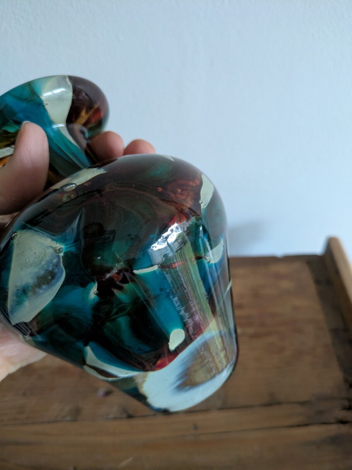 Vintage Mdina Maltese Glass 'Tiger' Pattern Vase Studio Art Retro Blue Brown Vgc