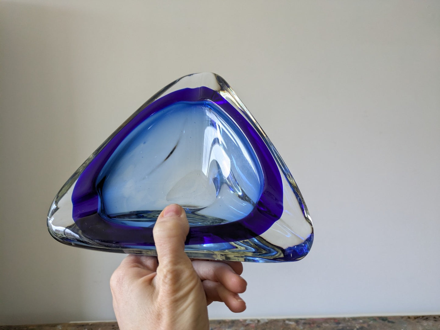 VINTAGE ITALIAN MURANO SOMMERSO ART GLASS DISH MID CENTURY Modern Ash Tray BLUE
