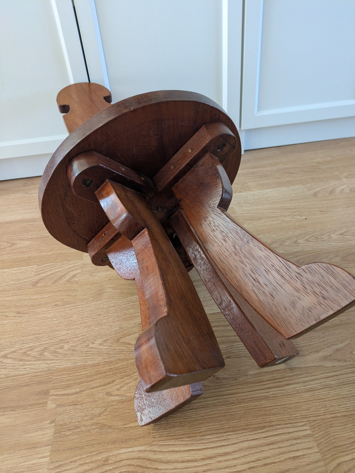 Early 20th Century Wooden Carved Spinning Chair Three Leg Tripod Child's Antique