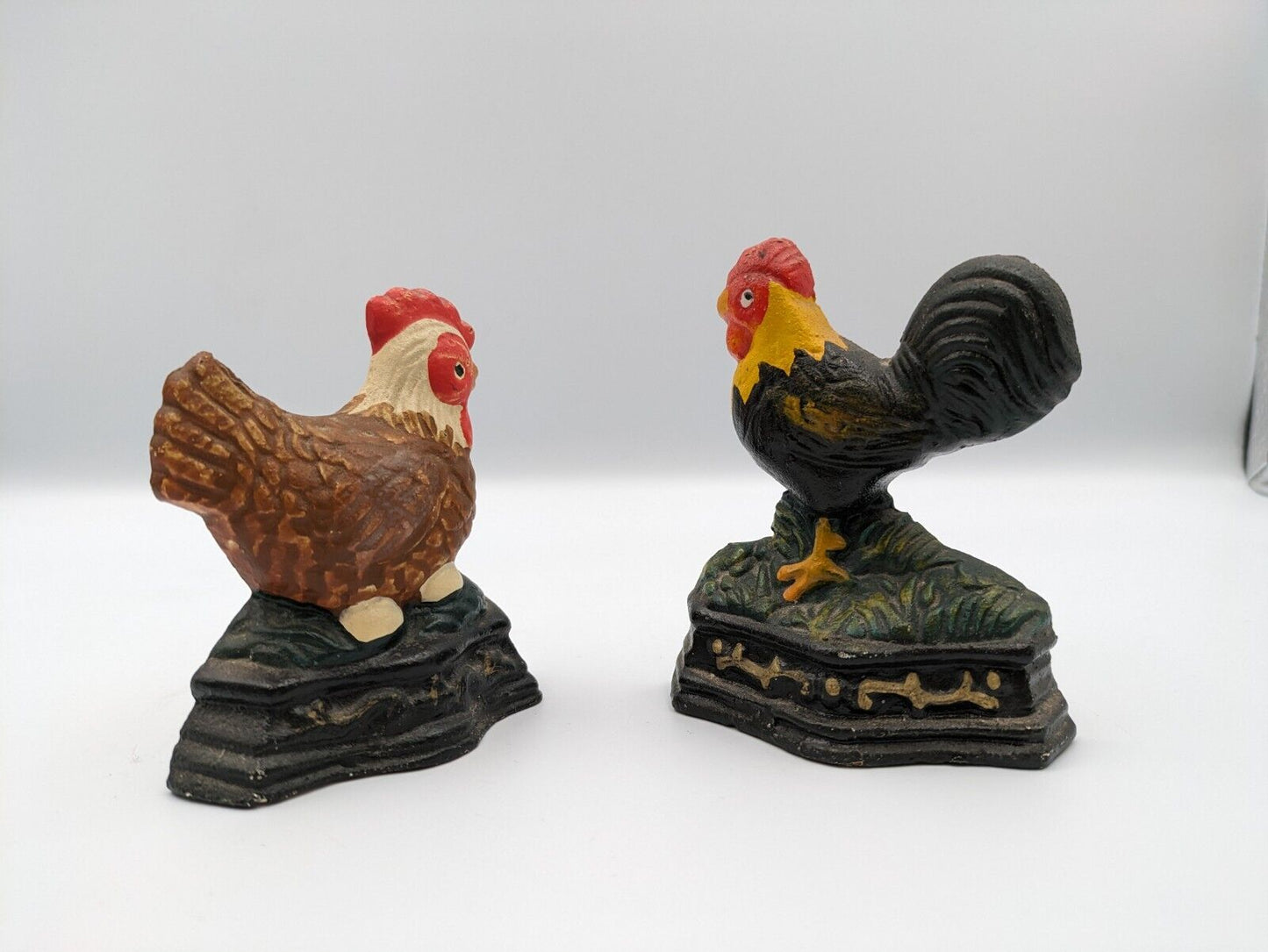 Pair Cast Iron Chicken/hen Rooster Cockrell Door Stop Book Ends Farmhouse Decor