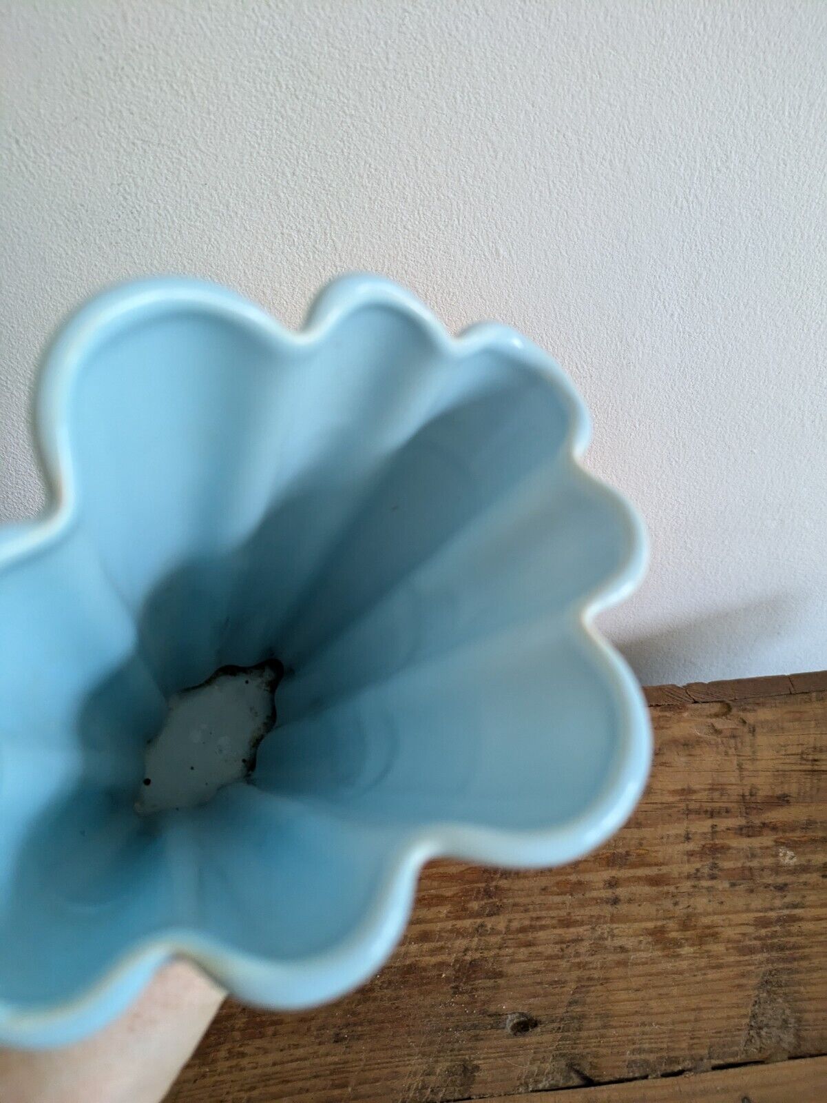 Vintage Candlelight England Blue Art Deco Vase Kingston Pottery Fan Mantle Retro