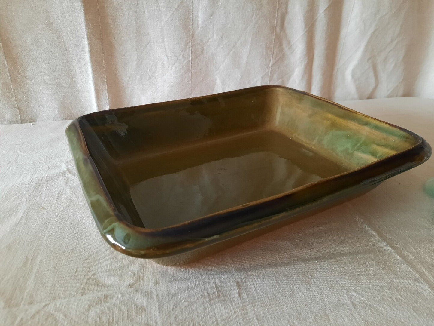 Vintage France French Green Glazed Casserole Dish Stoneware Tray Oven Rare Mint