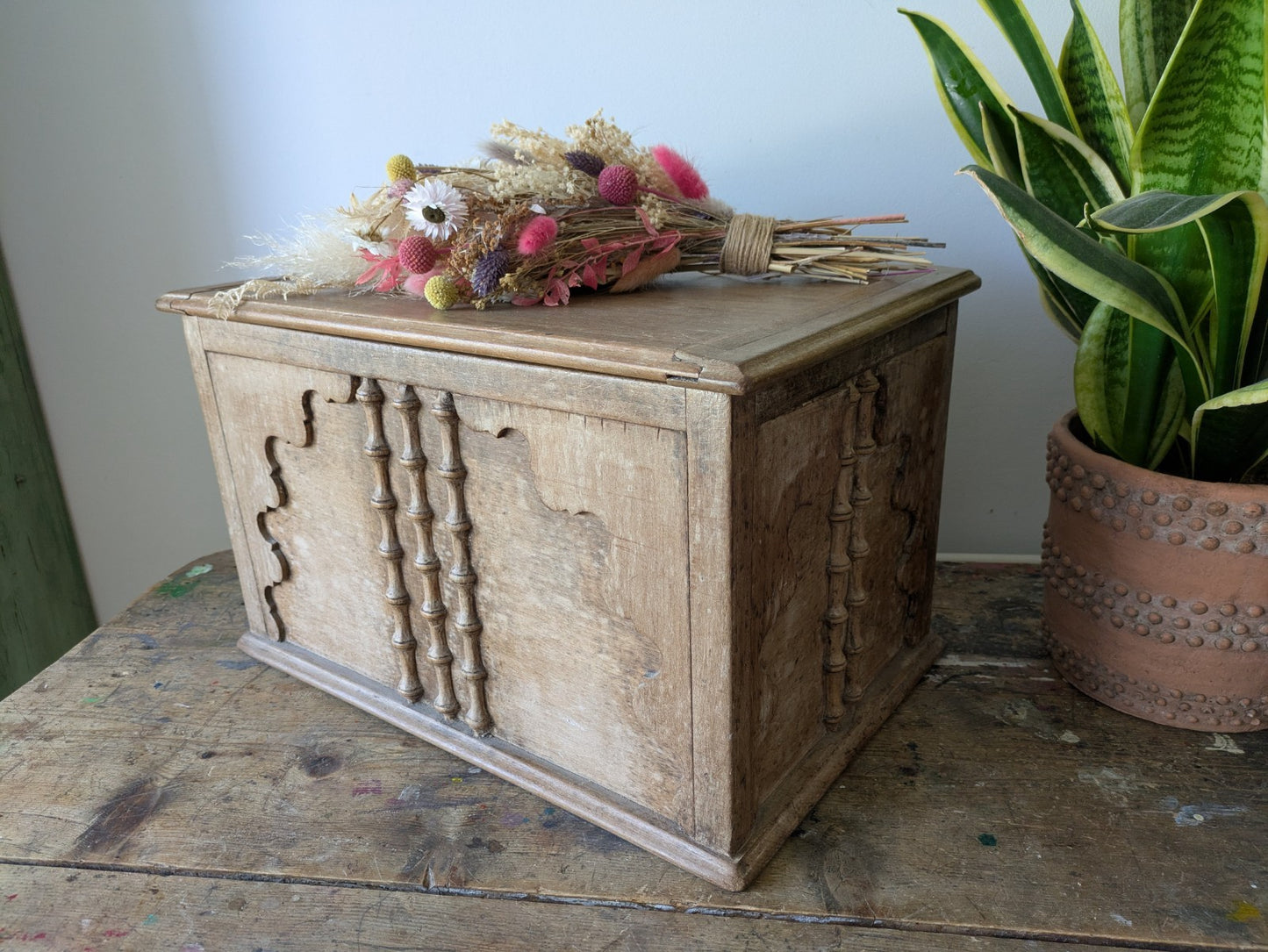Antique Collectors Box Wood Victorian Small Chest Trunk Vtg Pine Ottoman Storage