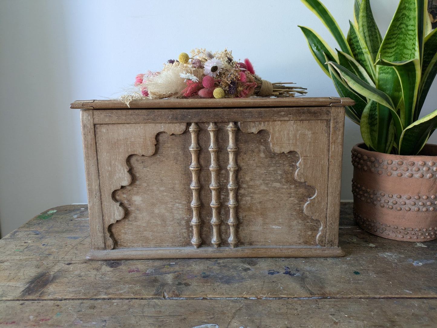 Antique Collectors Box Wood Victorian Small Chest Trunk Vtg Pine Ottoman Storage