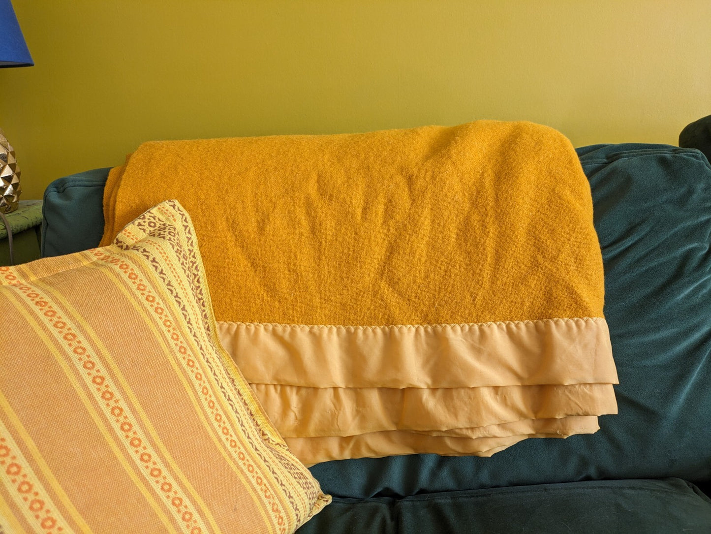 vintage retro Deep Mustard Plain Blanket vw camper Throw Warm Picnic Yellow Vgc