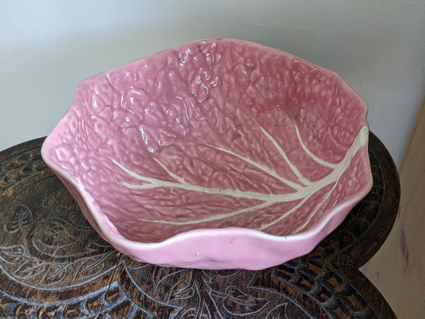 Vintage Faianca Subtil Pink Cabbage Large Leaf Vegetable Bowl Portugal Serving