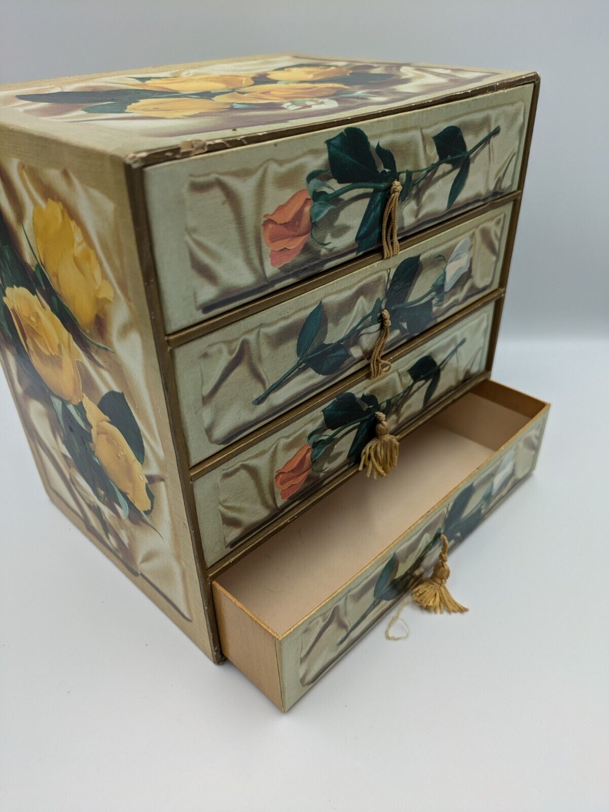 Vintage Chocolate Box Drawers Store Jewellery Sewing Joseph Terry Cardboard Rose