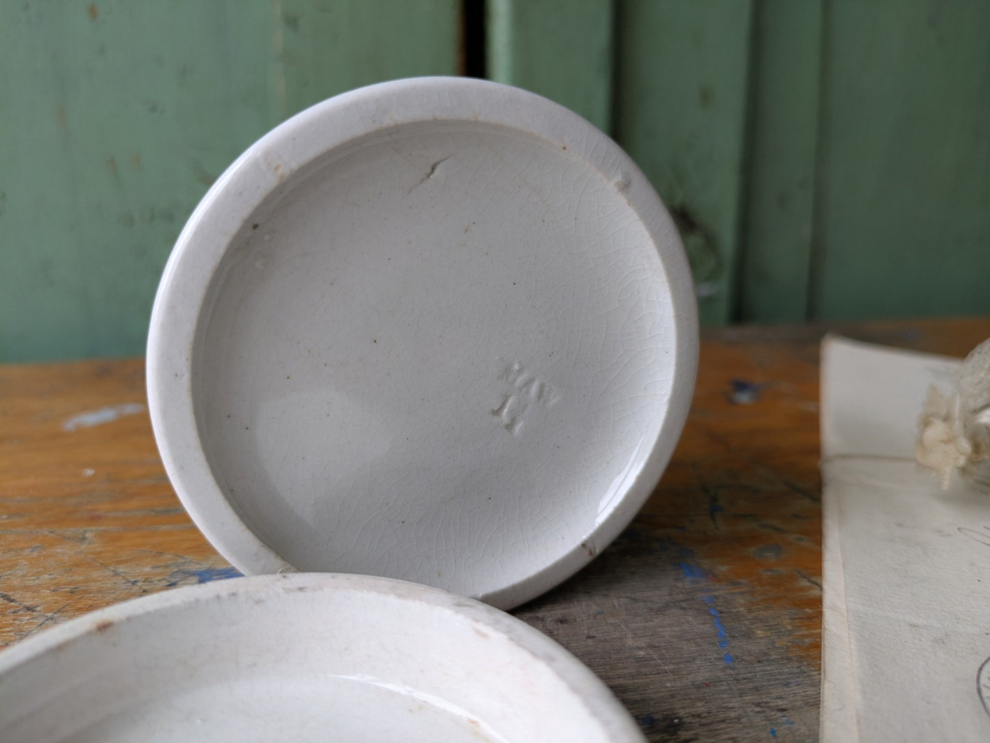 Antique Victorian Ironstone Chemist Apothecary Pot With Lid Plain White Vintage,