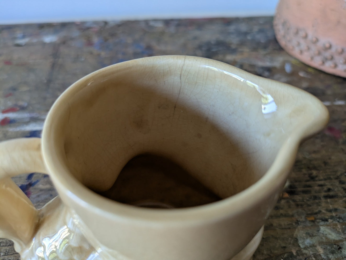 ANTIQUE VINTAGE CREAM JUG SWAN SHAPE CREAM COLOUR CRAZED PROP CREAMER MILK RETRO