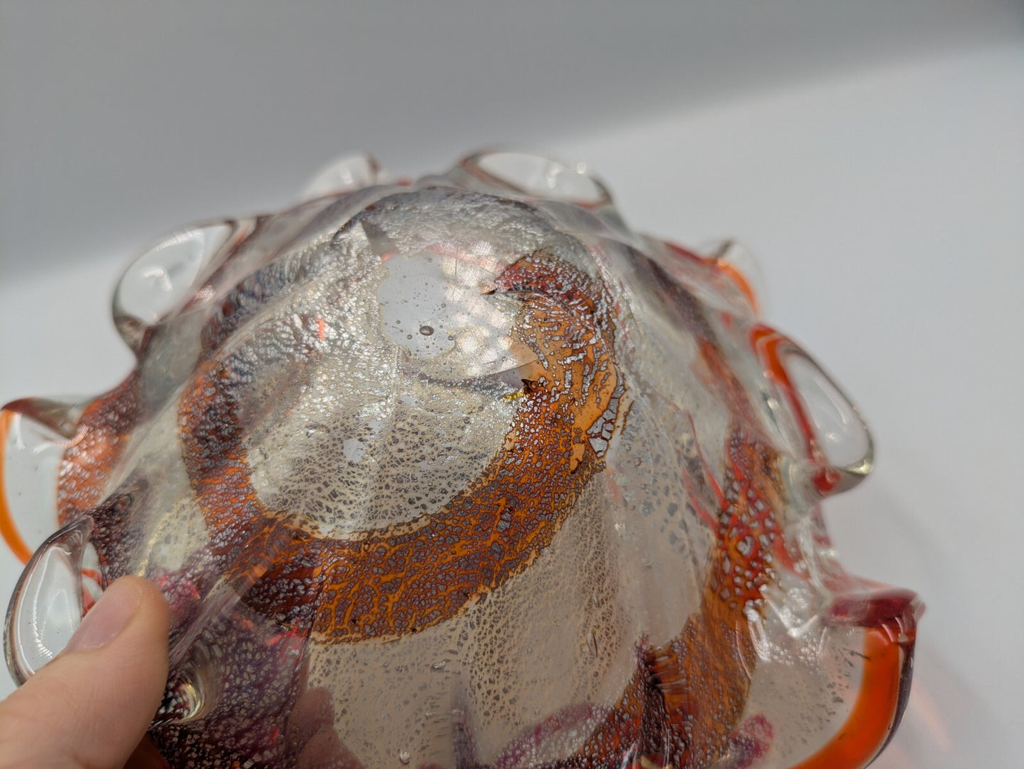 Vintage Retro Murano Art Glass Bowl Red Spiral Gold Dust Aventurine Dish Display