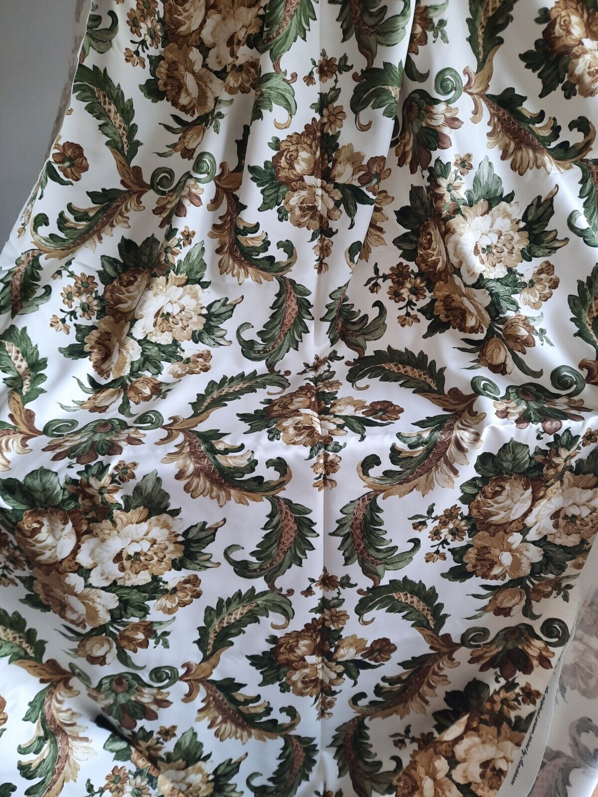 SANDERSON CURTAIN FABRIC "Perito" 5.9 METRES WHITE ROSE VINTAGE RARE UPHOLSTERY