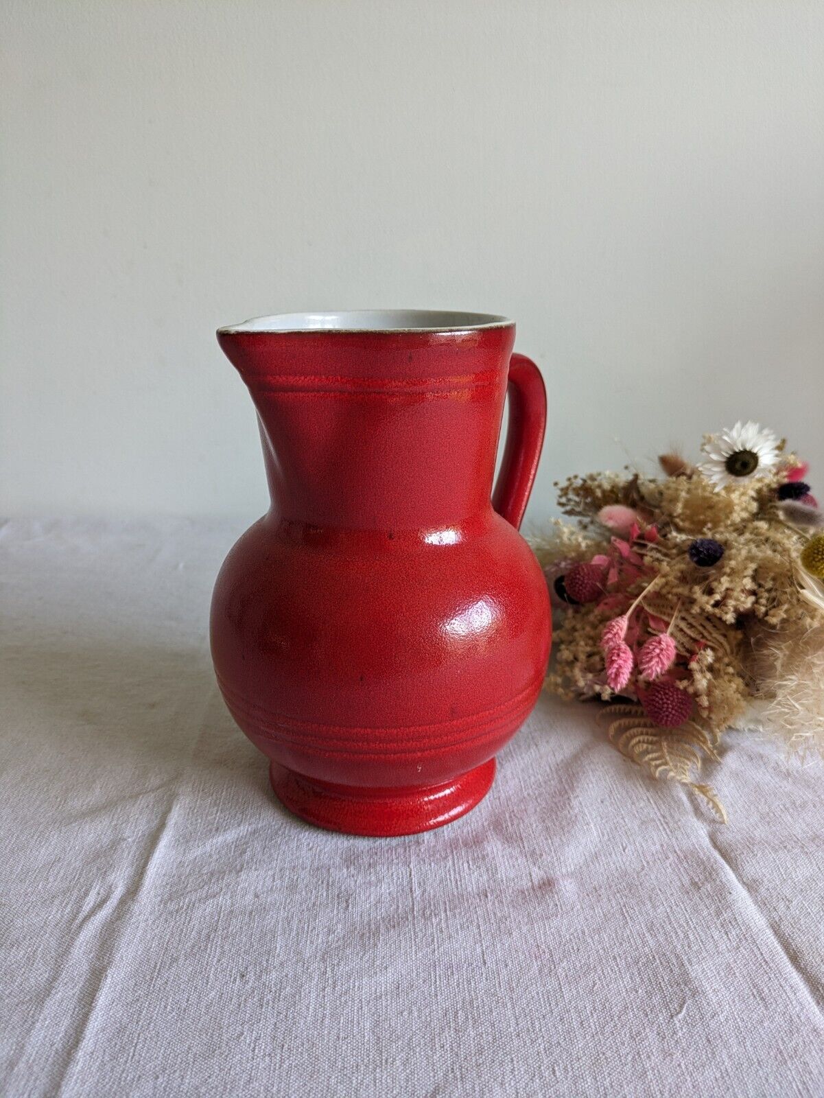 French, Emile Henry, Red creamer/milk jug 1.3 Litres, Made in France Juice Vase