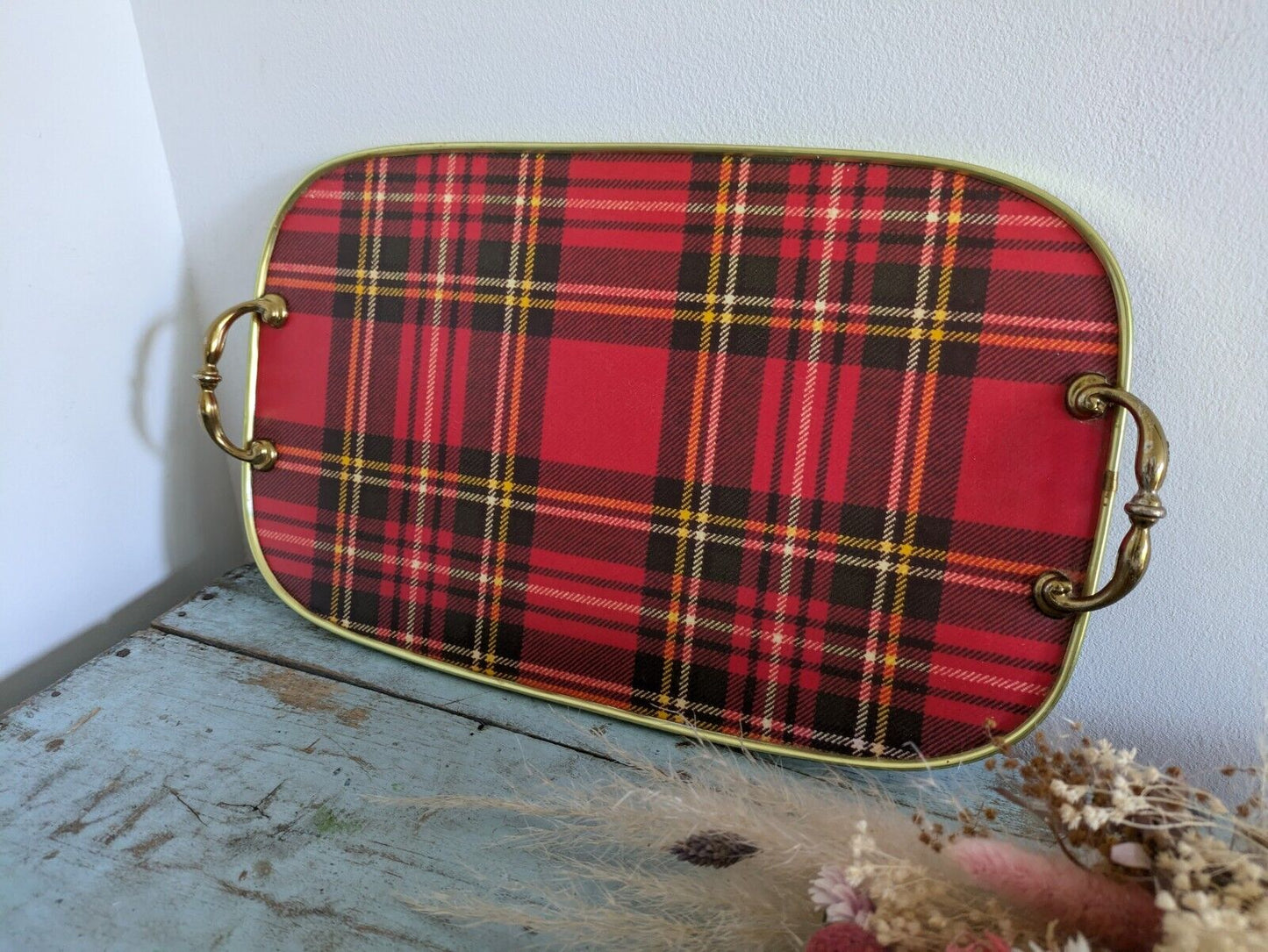 Vintage Strathmore Melamine Tartan Red Plaid Serving Tray lap dinner Old Retro