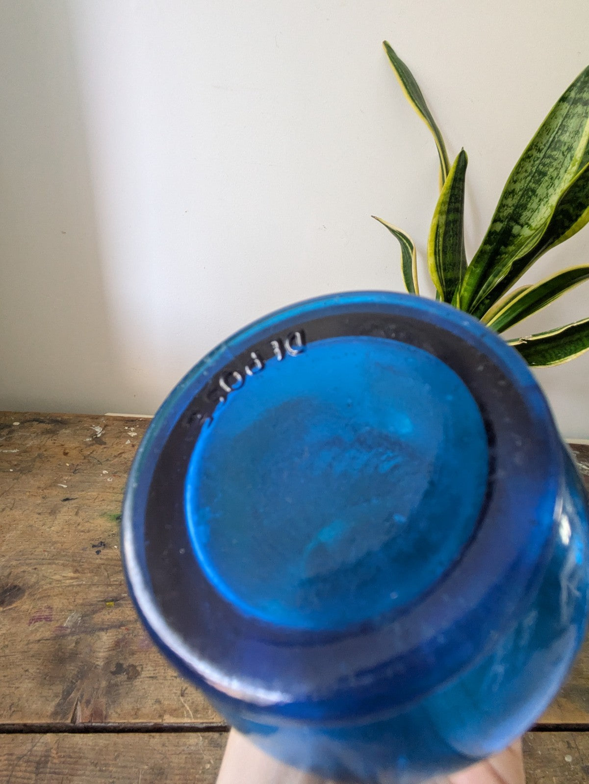 Vintage Genie Decanter Blue Spiral Glass French 1960s Depose Bottle 70s Stopper