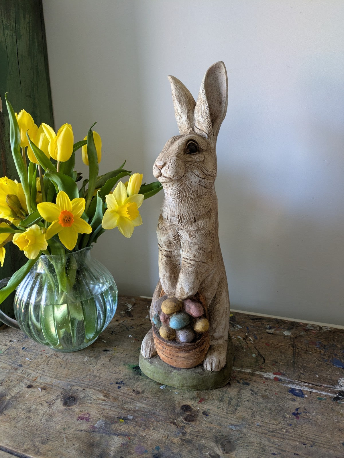 The Stone Bunny Rabbit Happy Easter Basket 2006 Signed Tella M Stein Pastel Eggs