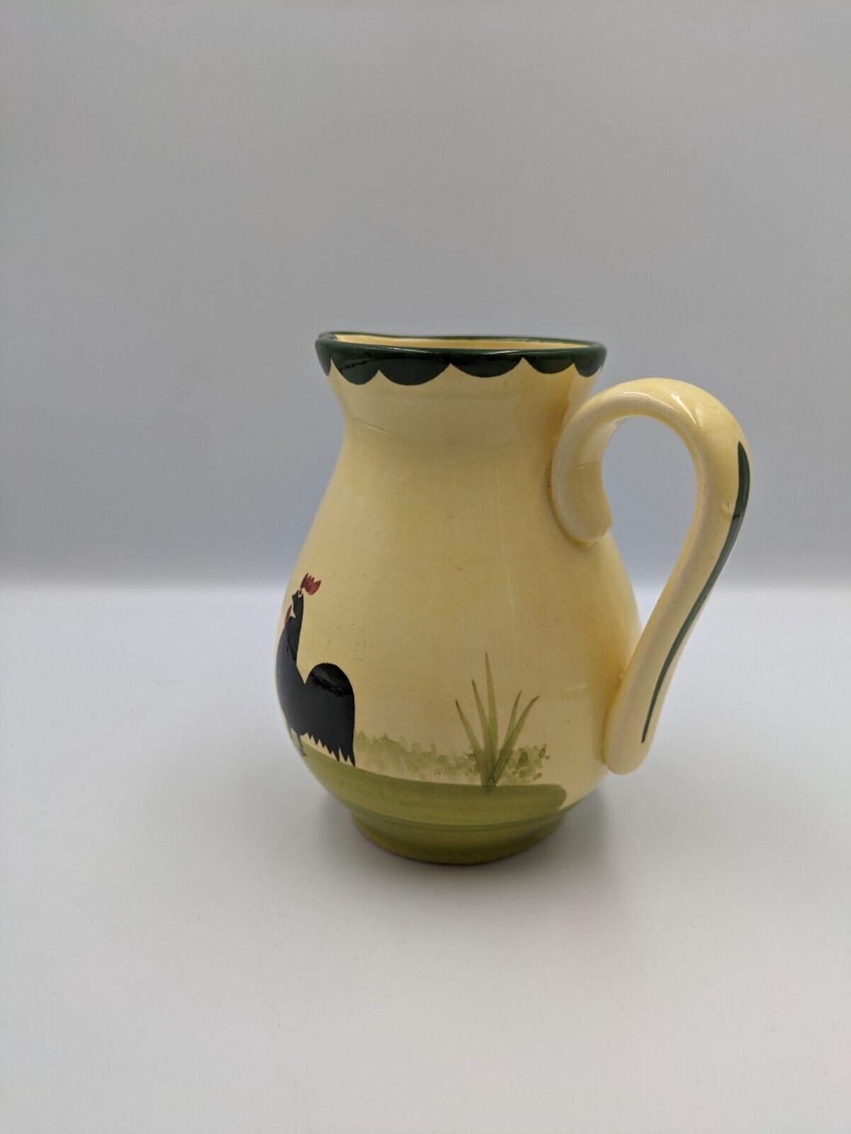 COCKS & HENS VINTAGE ZELLER FAYENCERIE HAND PAINTED GERMAN POTTERY MILK JUG VASE