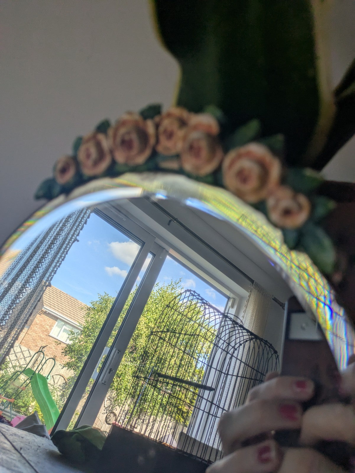 Vintage Barbola Mirror Circa 20s 1930s art deco floral antique Round bevel edge