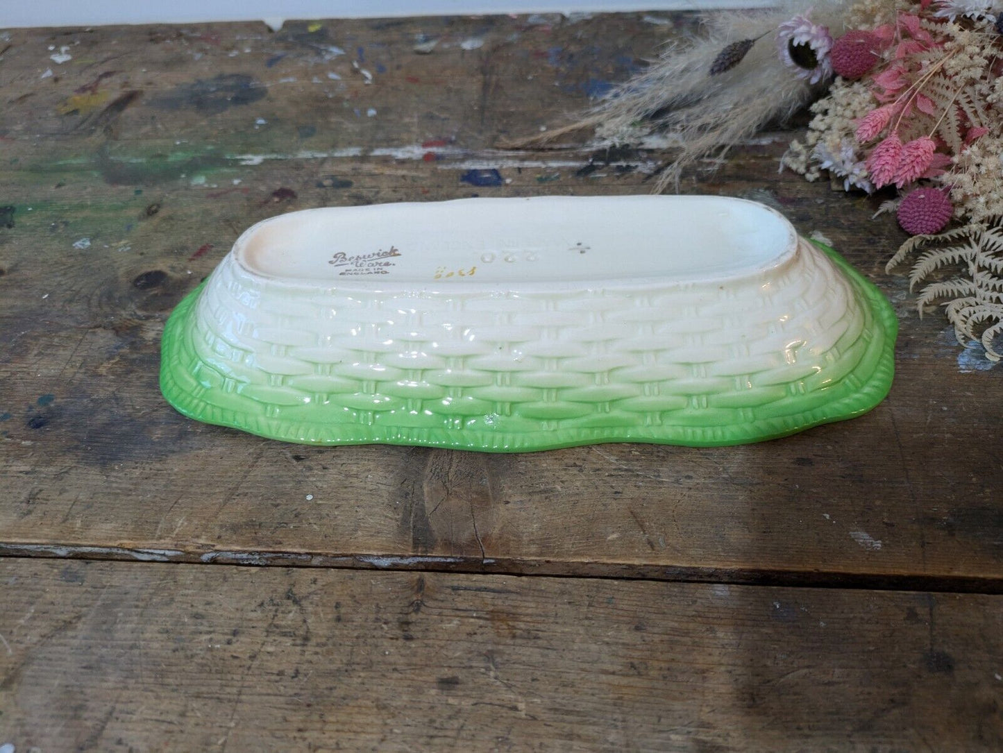 Beswick Ware Pattern 220 Celery Dish Large Long Basket Weave Vintage Retro Vgc