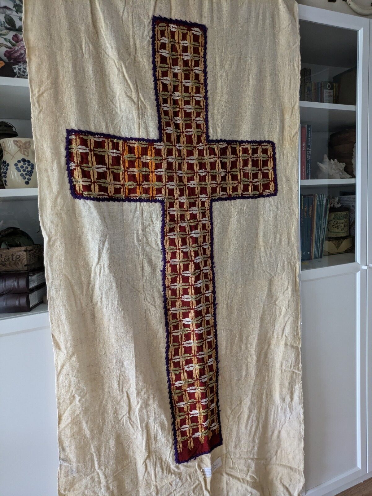 Large Old Ecclesiastical Christian Church Banner Embroidered Punjabi Batala Folk