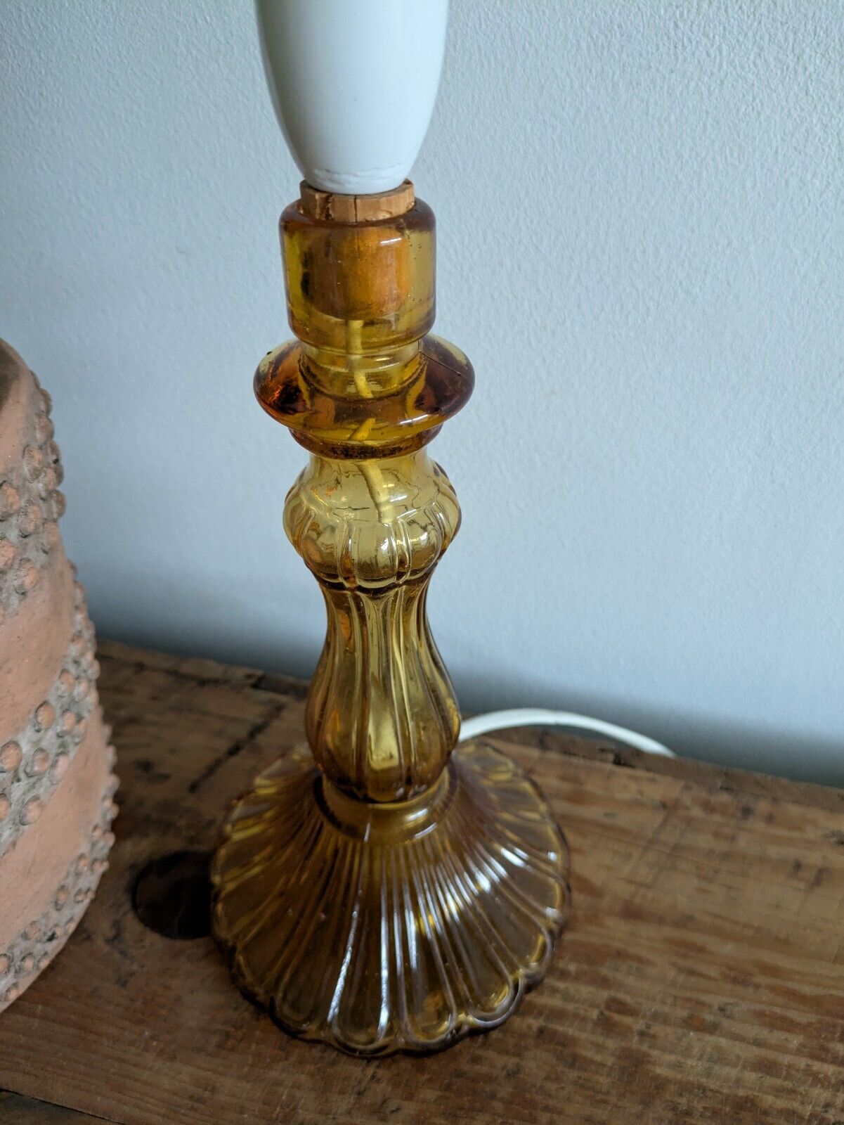 Italian Glass Amber MCM Lamp Vintage Empoli Style Italy Prop Retro Mid Century