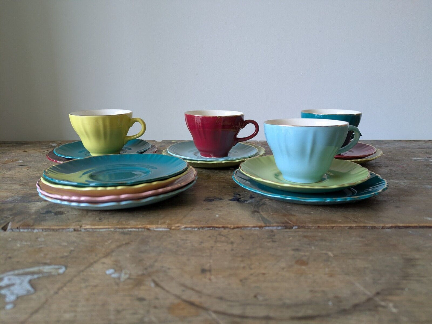 Rare tea set of 4 trios, cups, saucers & side plates Old Foley Gaiety 6720 Extra