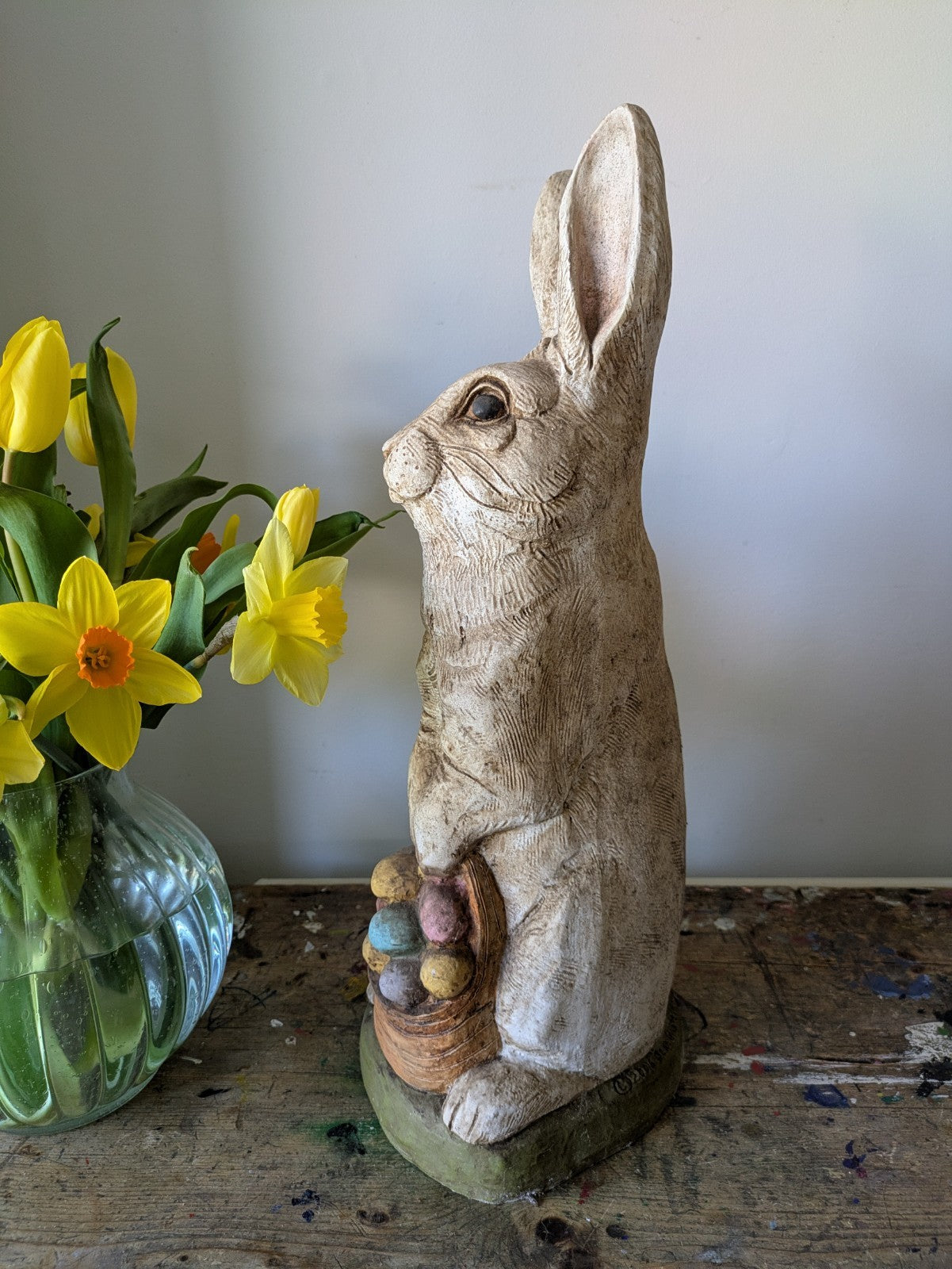 The Stone Bunny Rabbit Happy Easter Basket 2006 Signed Tella M Stein Pastel Eggs