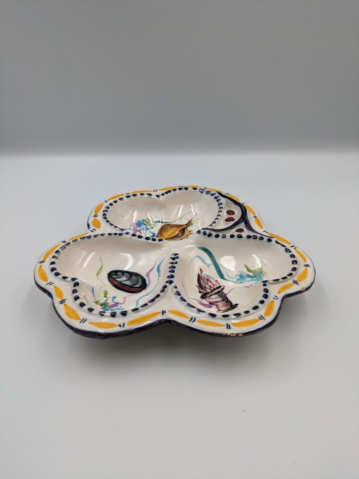 Hand Painted Ceramic Portuguese Seafood Platter Plate Dish Mussels Vtg Serving