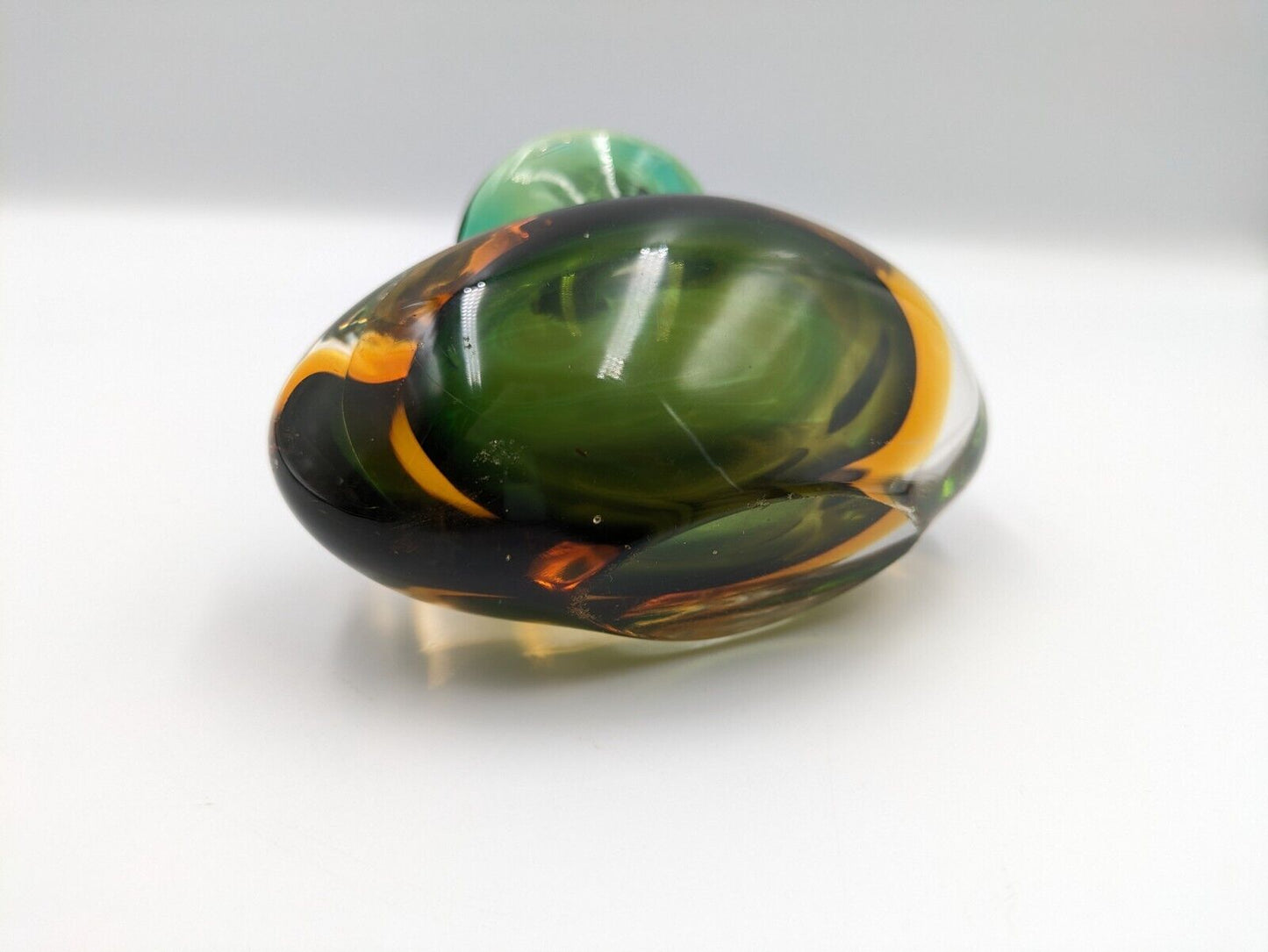 Murano Sommerso Hand Blown Art glass Green Amber Cased Italian perfume Bottle UV