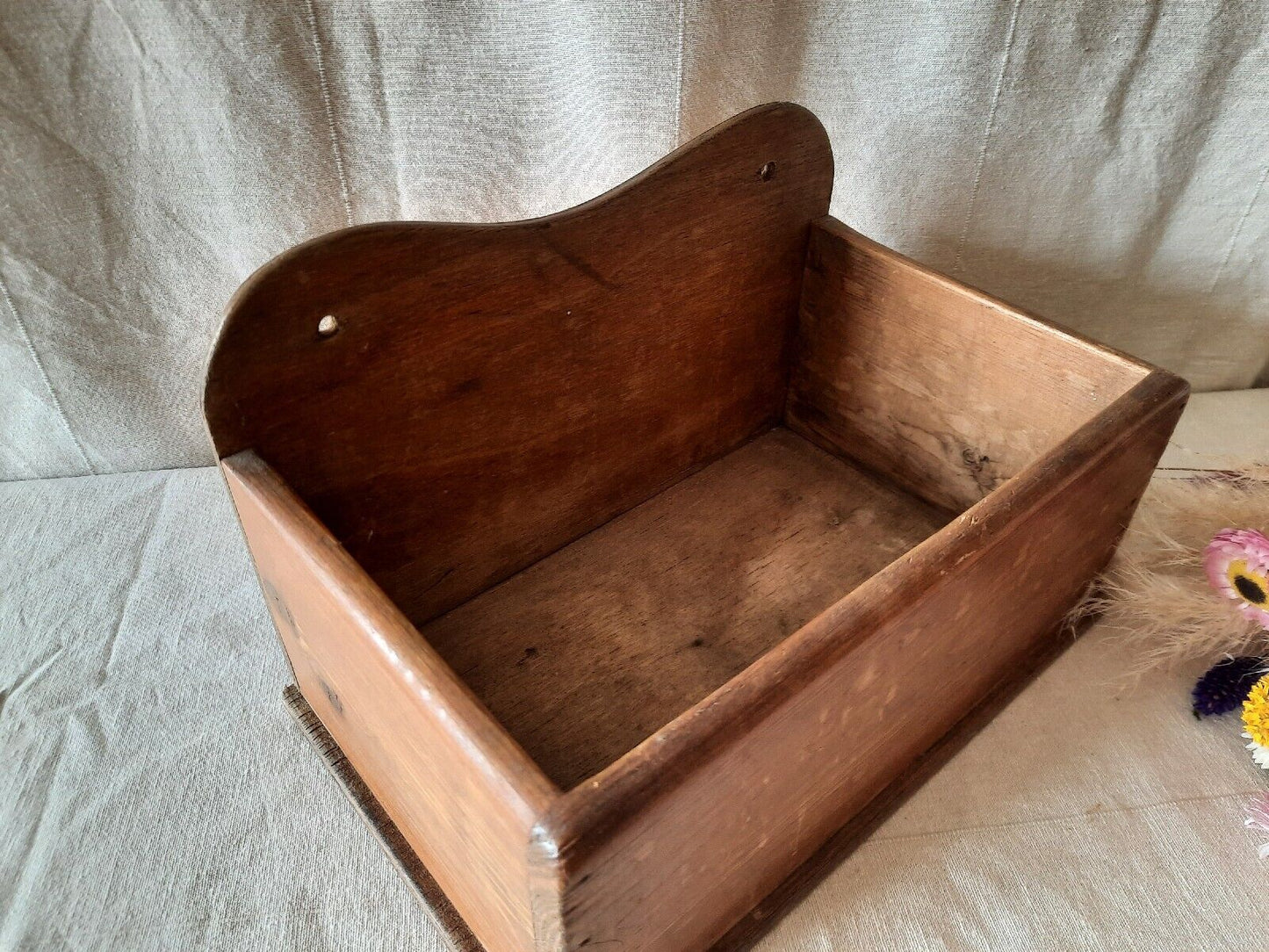Antique Vintage Oak Candle / Salt Box wall sconce keys rare original old shelf!!