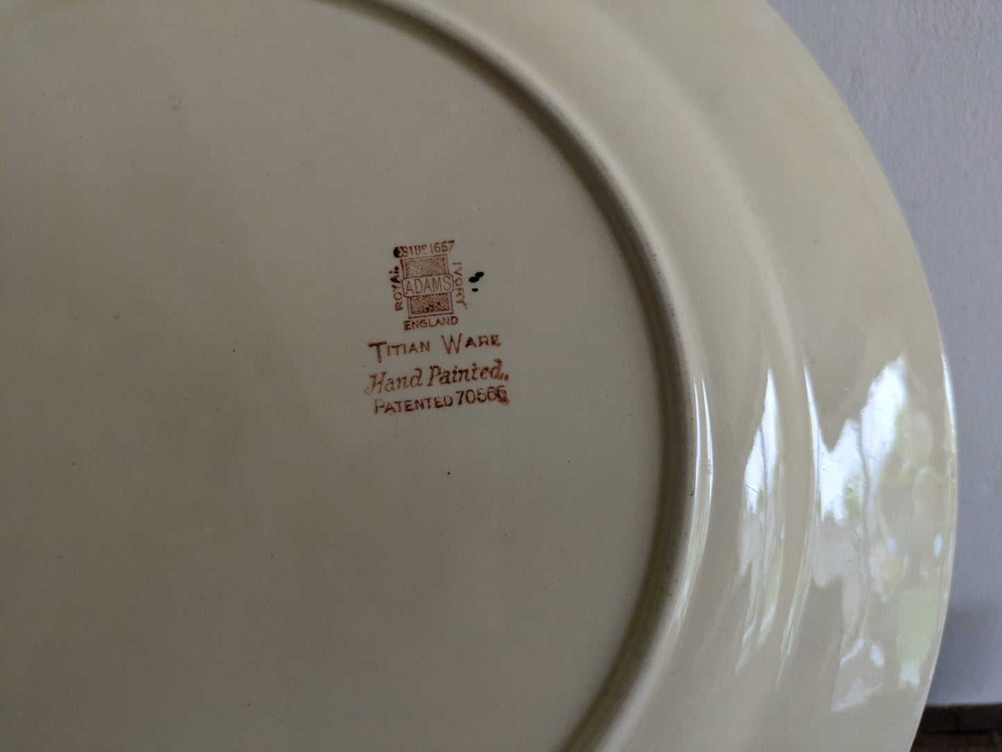 Royal Adams Ivory Titian Ware Dinner Plate Hand Painted Foliage Border Floral!!