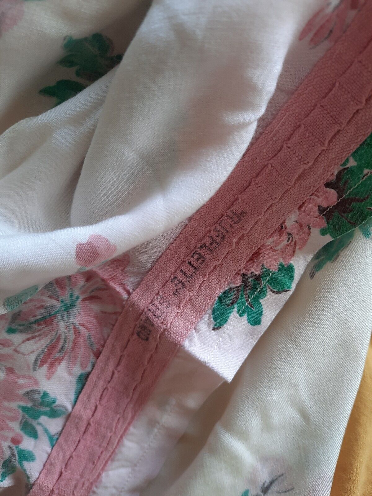 Pair of Cotton floral Curtains W82cm L105cm Rose rare 1950s retro vintage Pink