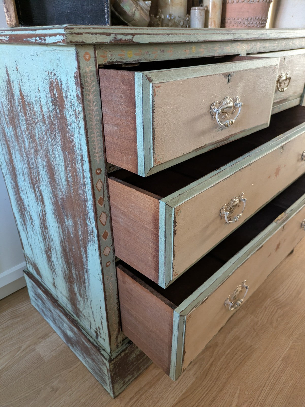 Antique Edwardian Sideboard Chest Of Drawers Vintage Hand Painted Distressed