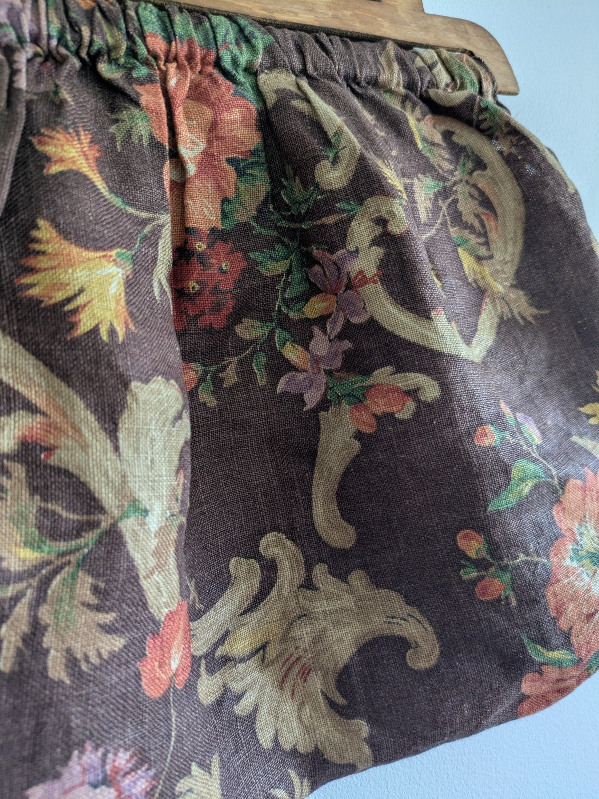 Vintage Wooden Handle Floral Print Handbag Clutch Bag Knitting Sewing Sanderson