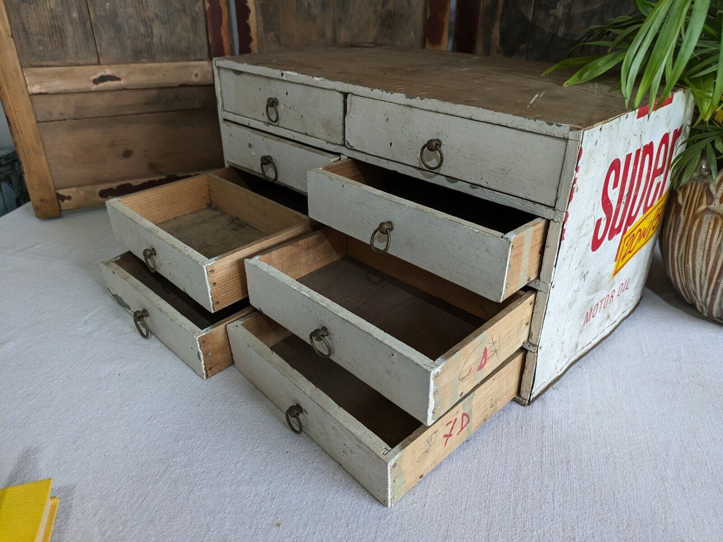 vintage Rustic Drawer office Motor Car drawers table desk top index Work Garage