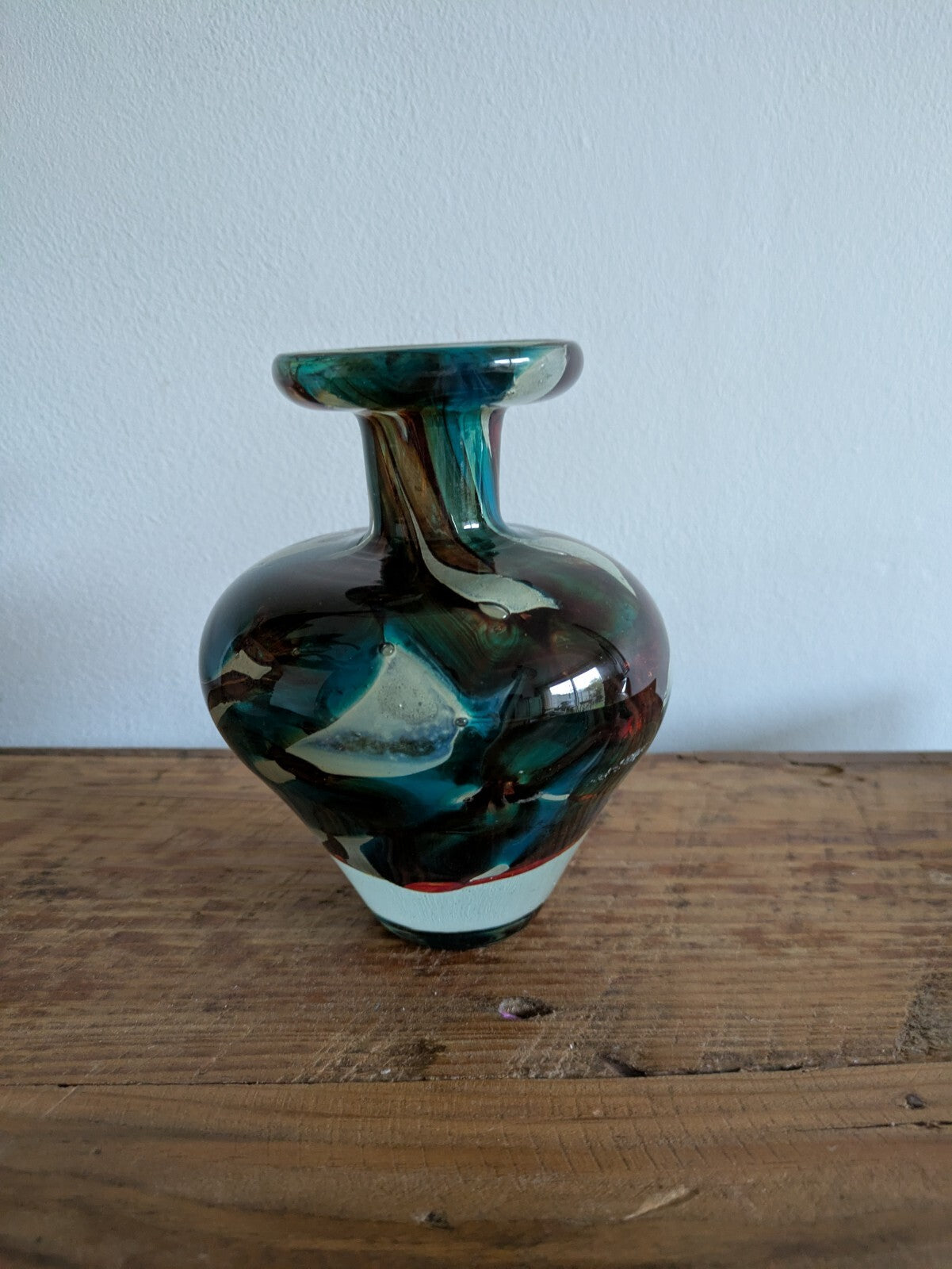 Vintage Mdina Maltese Glass 'Tiger' Pattern Vase Studio Art Retro Blue Brown Vgc