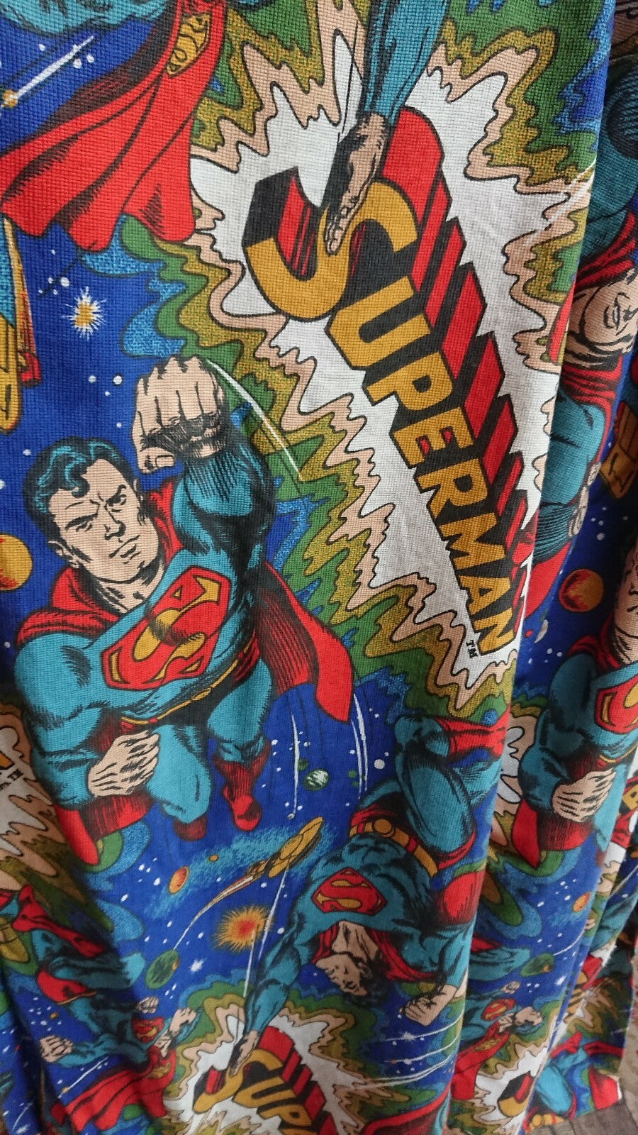 Vintage SUPERMAN DC Comics 1979 curtains childrens superhero 139cmD 163cmW retro