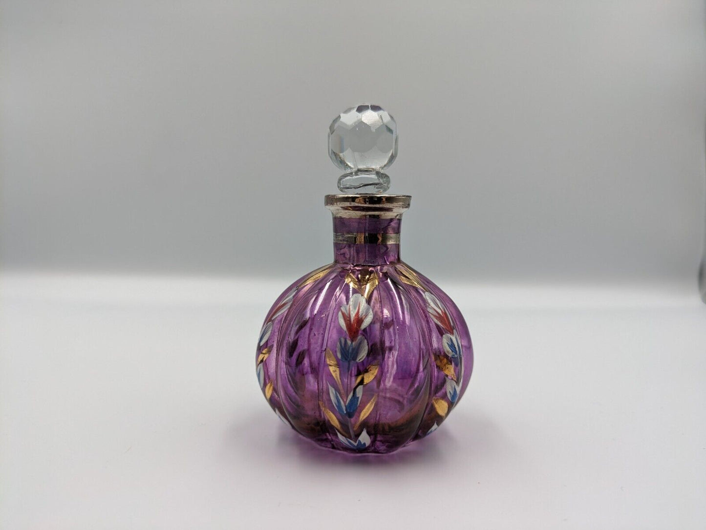 Painted Purple Scent Perfume Bottle with Stopper Vintage Style Glass Amethyst
