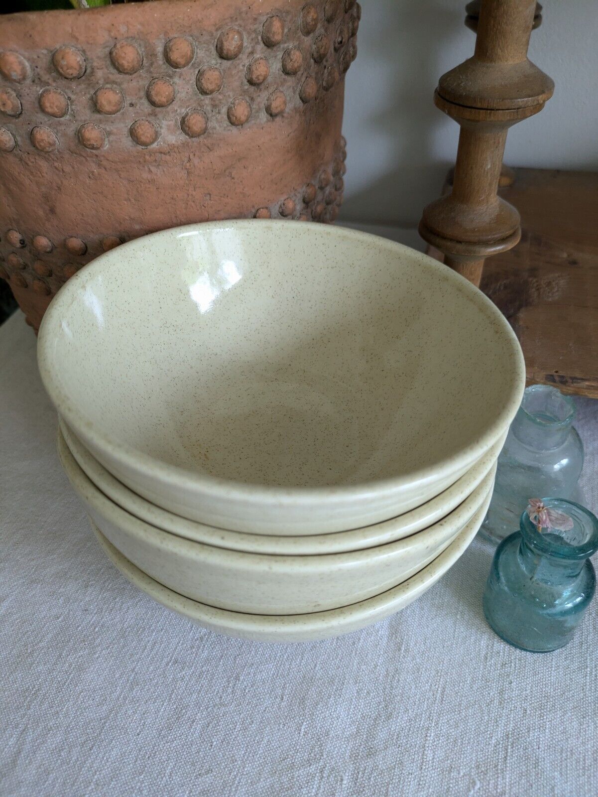 Set Of 4x vintage Speckled Dudson Armorlite England pottery small bowls 1970s Vg