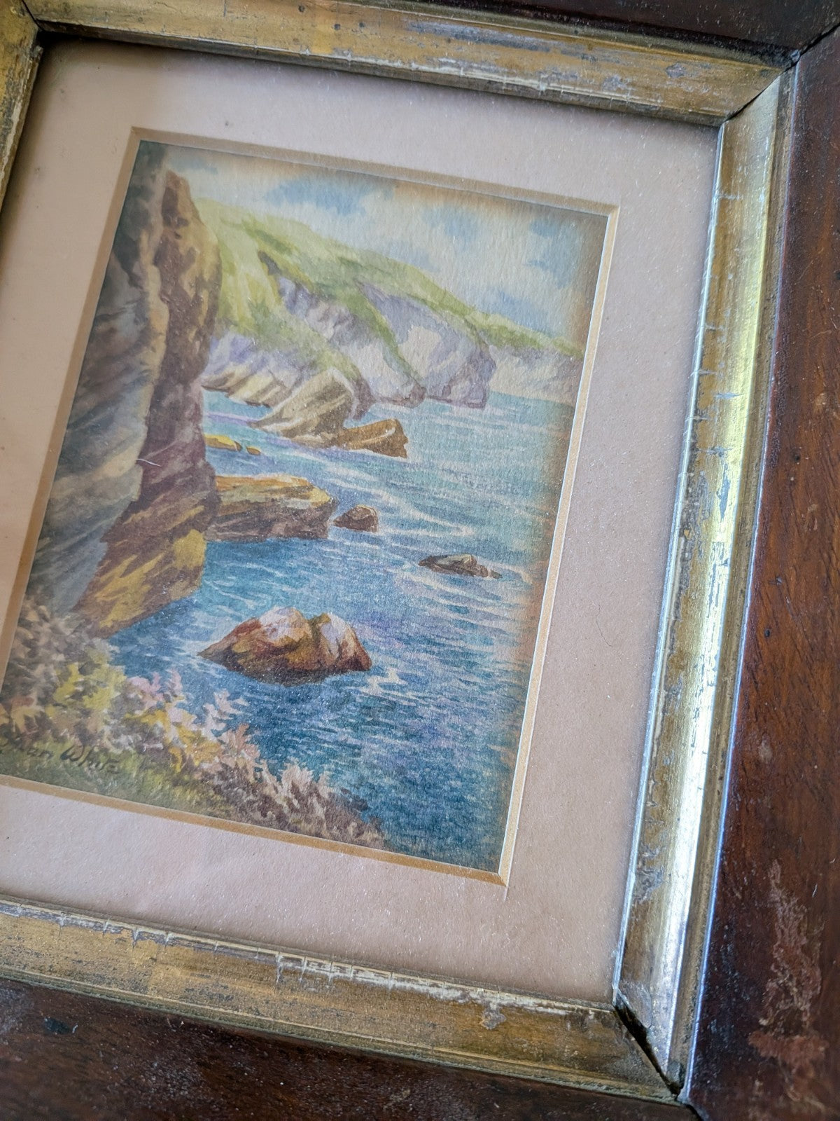 Pair Antique Framed Alan White Vtg Watercolour Signed Langcliff Woods Painting