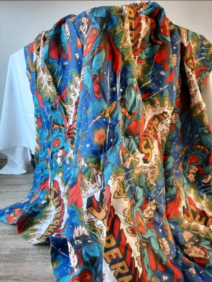 Vintage SUPERMAN DC Comics 1979 curtains childrens superhero 139cmD 163cmW retro