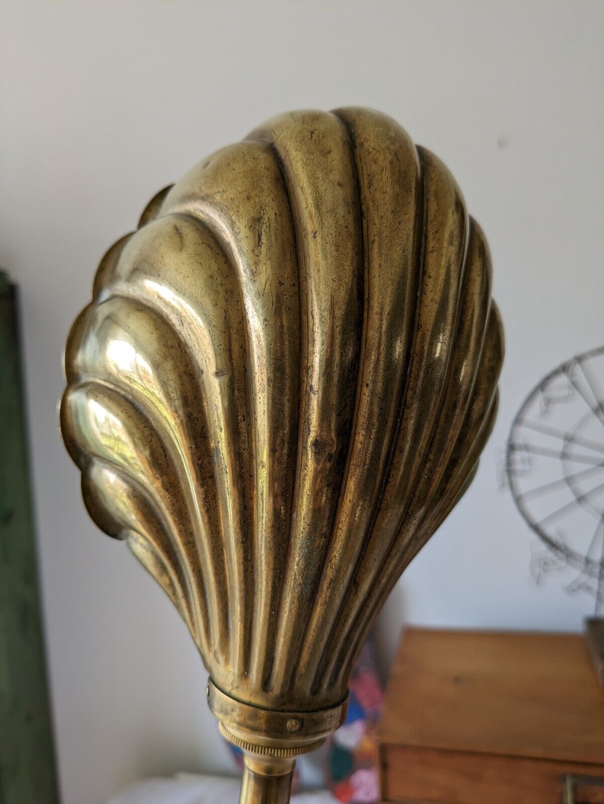 VINTAGE 1920s 30s ANTIQUE ART DECO BRASS GOOSENECK SHELL CLAM DESK LAMP WORKING