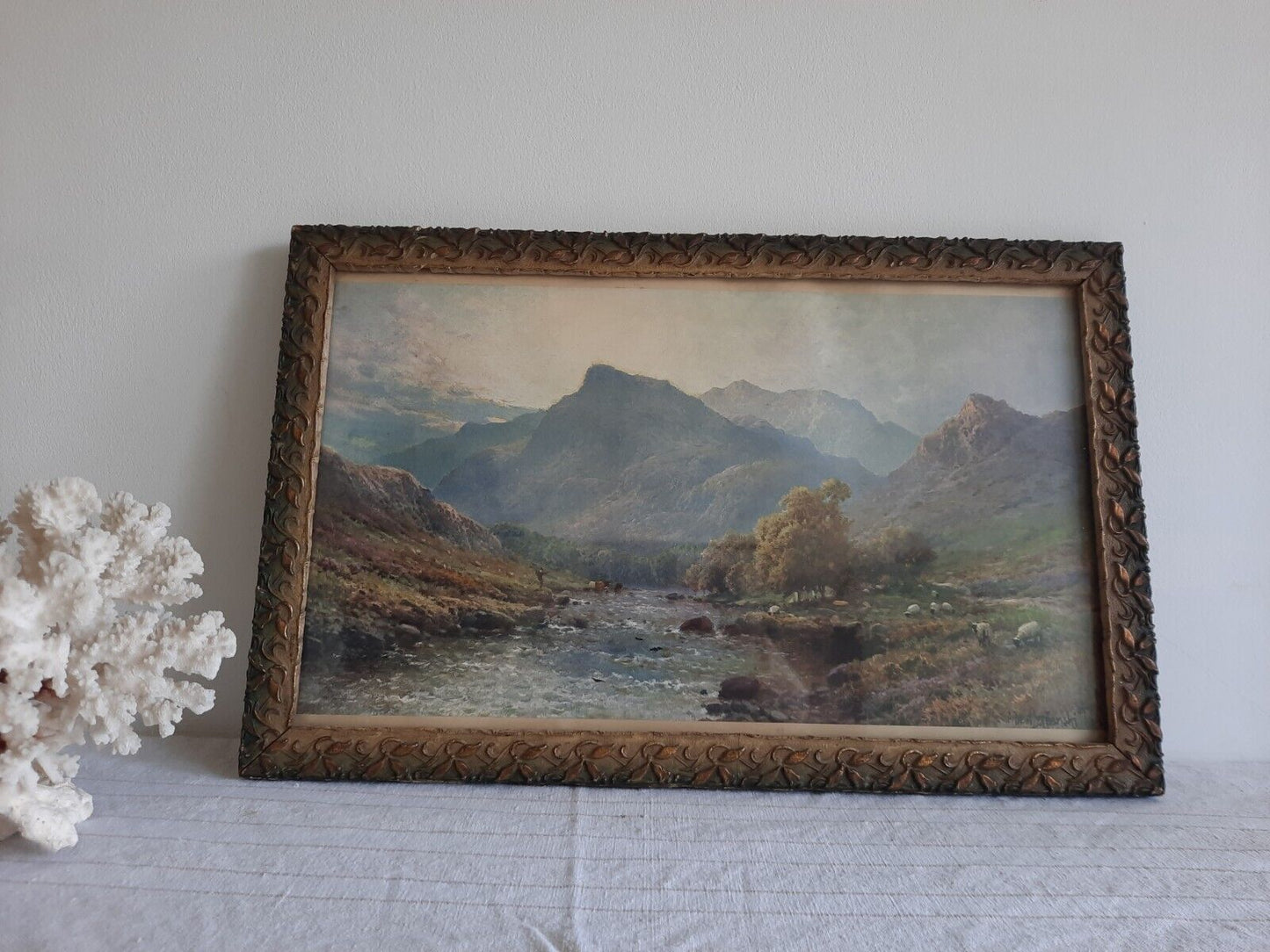 A superb Antique Framed Alfred de Breanski early print Landscape River Highland