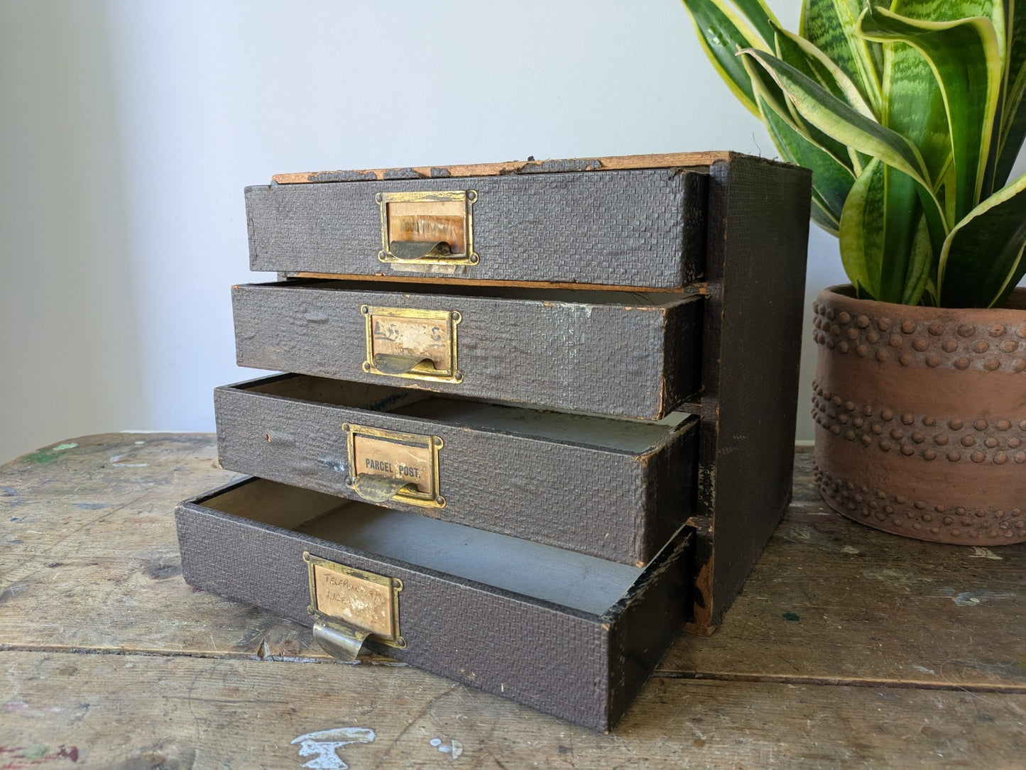 Vintage 4 Drawer Stationary Drawers Box Display Cabinet Industrial Office Desk