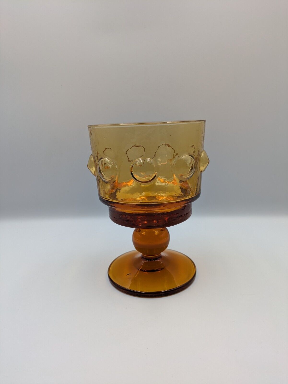 Vintage Indiana Glass amber Mustard Tiara Kings Crown Ball water goblet Bulbous