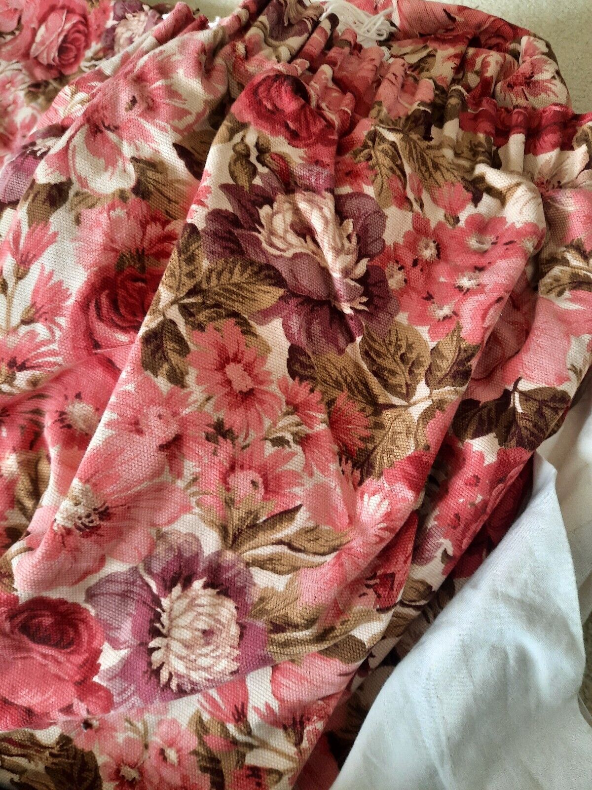 Vintage Boho Rose Floral Curtains Shabby Chic Linen W192cm D218cm floor Length