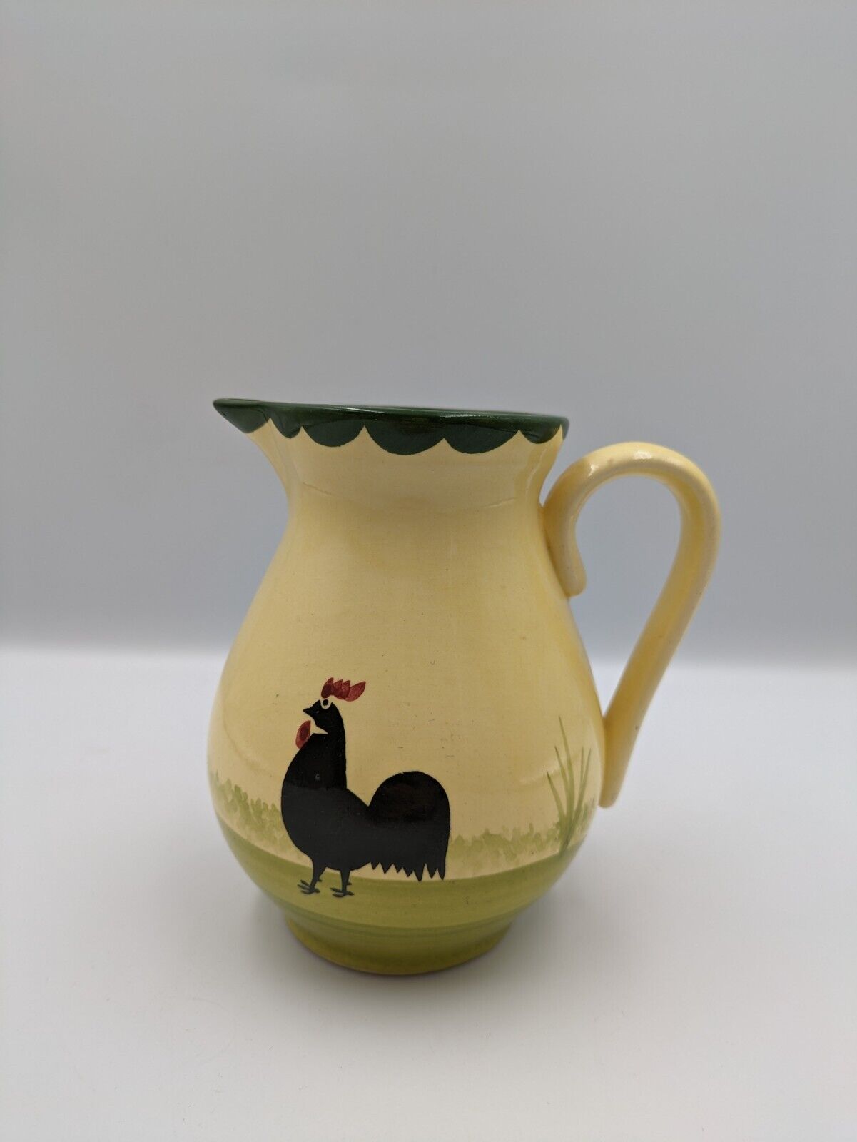 COCKS & HENS VINTAGE ZELLER FAYENCERIE HAND PAINTED GERMAN POTTERY MILK JUG VASE
