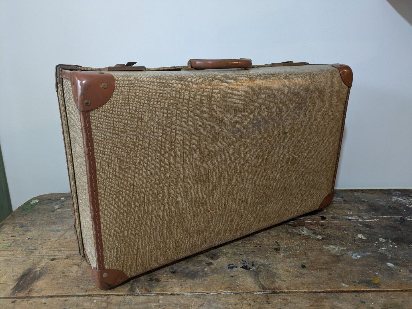 1950s Vintage Retro Travair Lightweight Suitcase luggage Case Prop Two Tone Film