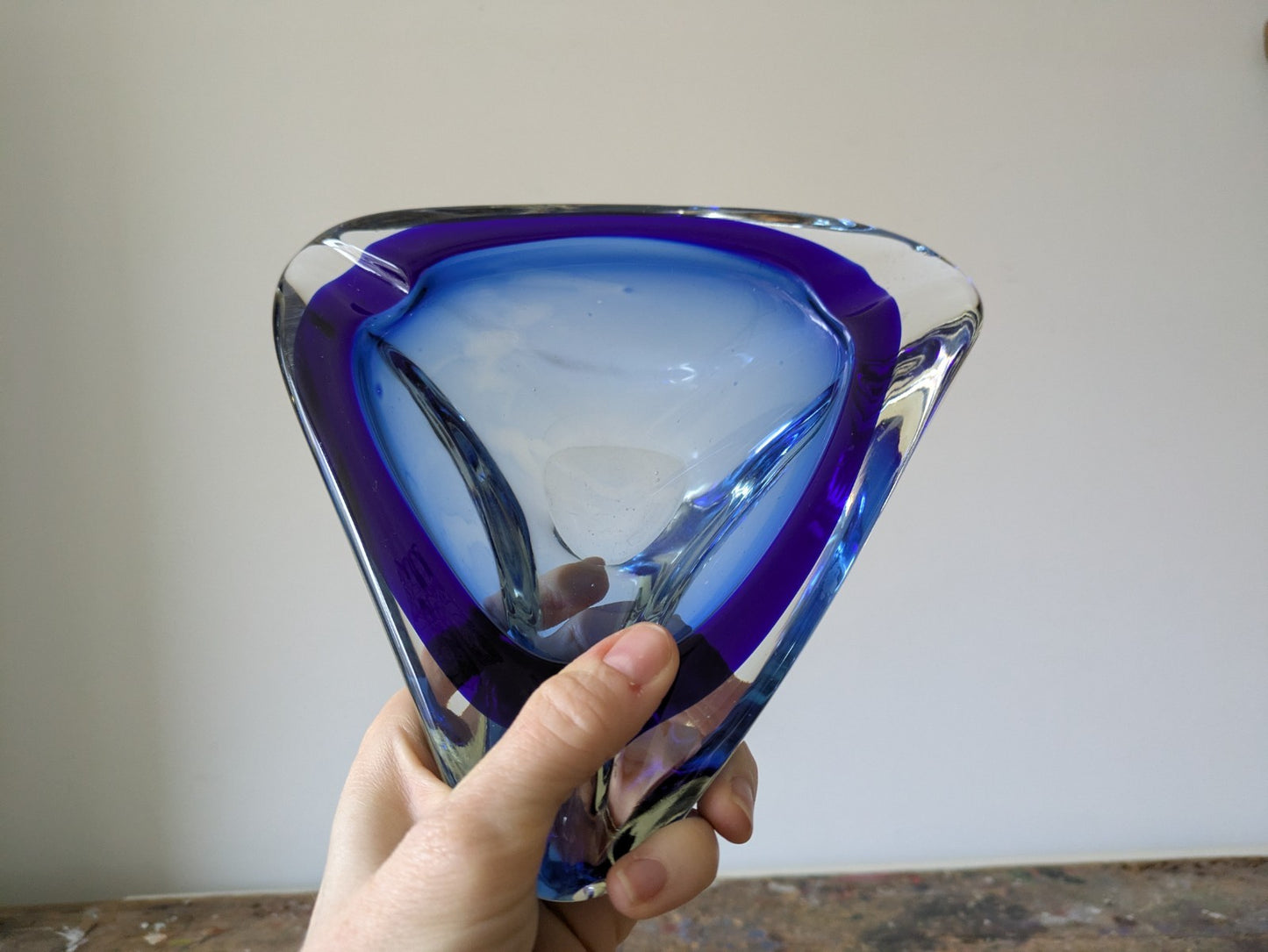 VINTAGE ITALIAN MURANO SOMMERSO ART GLASS DISH MID CENTURY Modern Ash Tray BLUE