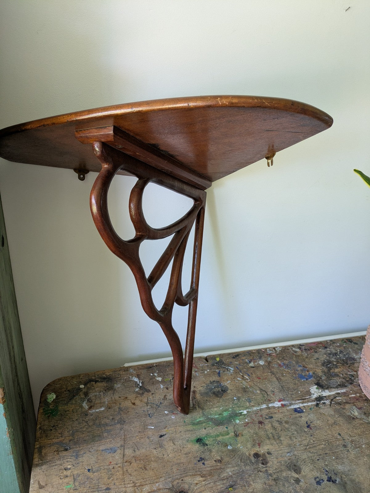 Antique Mahogany Art Nouveau C1890 Hanging Corner Shelf Wood Scroll Victorian