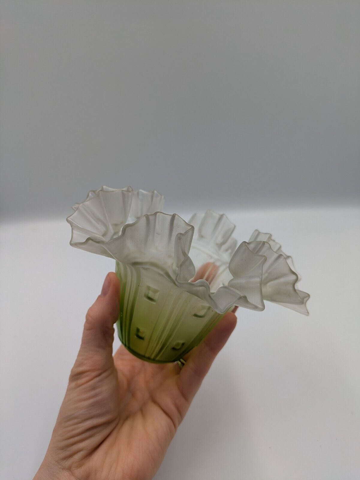 Antique Lamp Shade Green Ruffled Art Nouveau Frilly Pendant Light shade Tulip